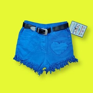 90s Vintage Blue Denim Fringe Shorts Size Large New NWT Deadstock Jean Short 31"